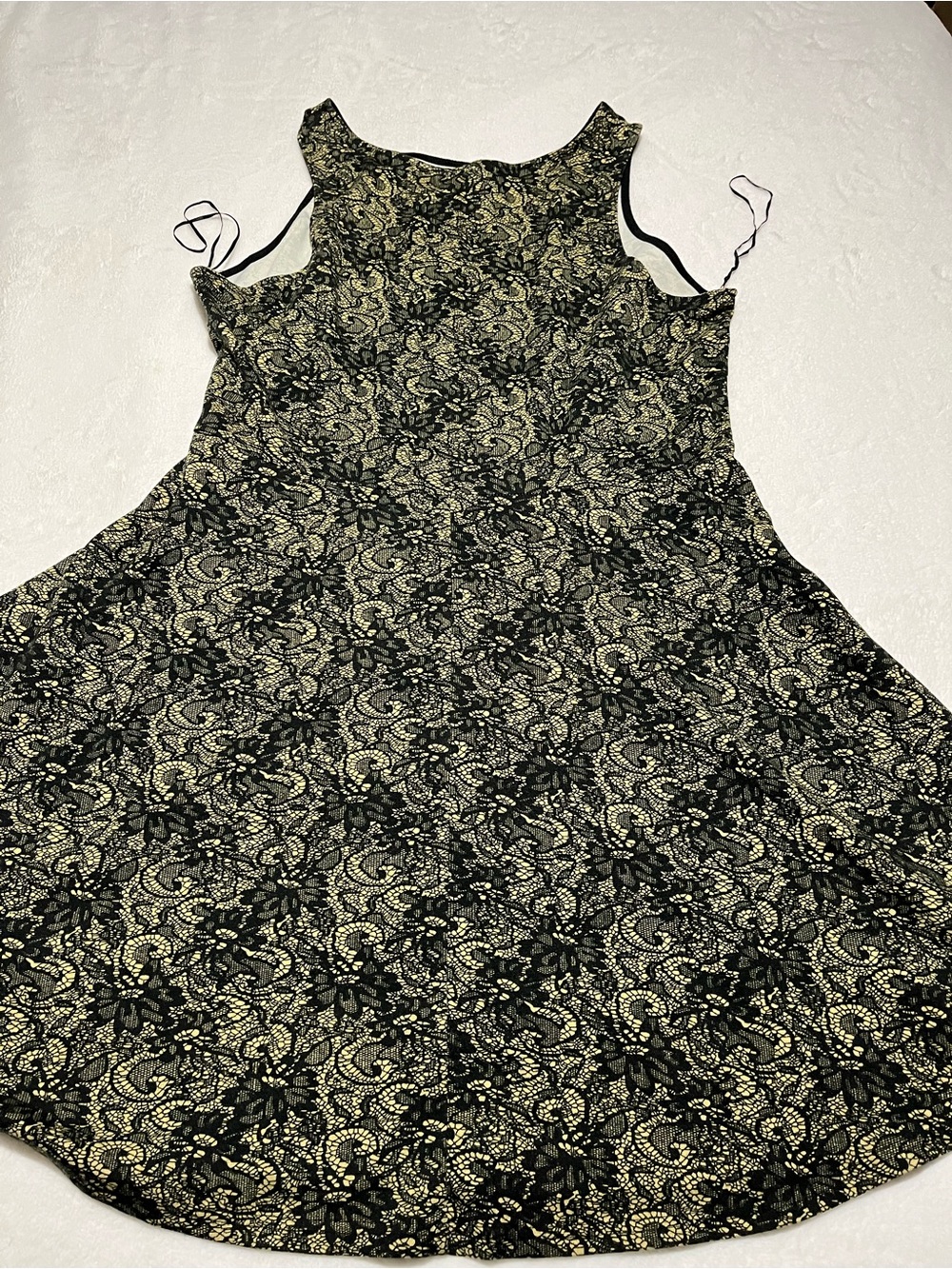 Last Exit Sleeveless Black and Gold Floral A-Line Dress